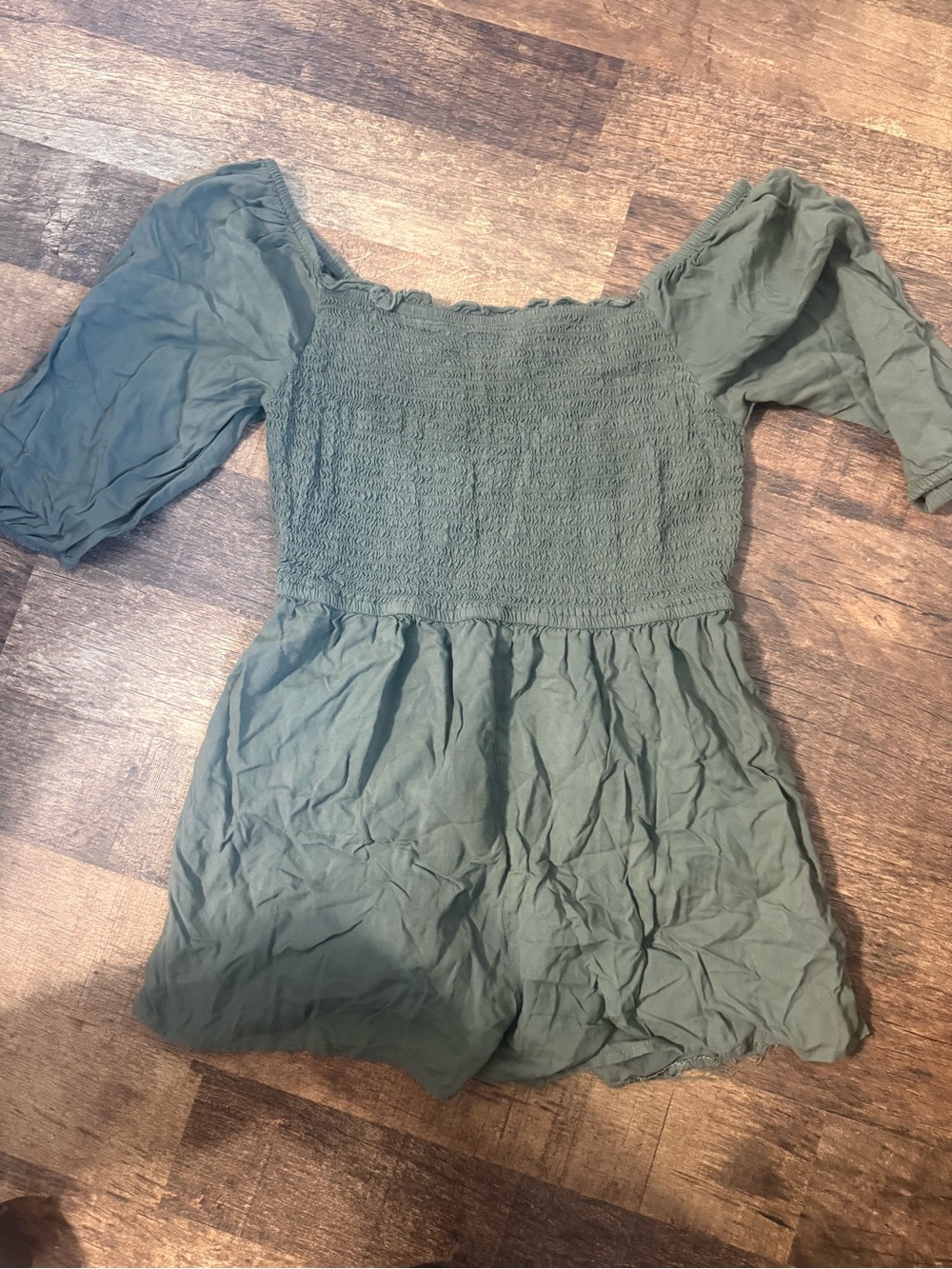 SO Olive Green Smocked Off-Shoulder Romper